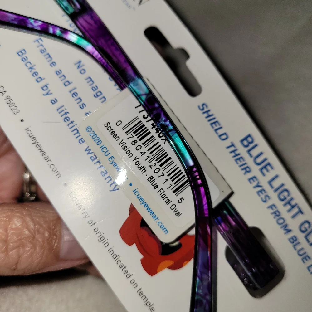 ICU Eyewear Kids Youth Screen Vision Blue Light Filtering Blue Floral Glasses